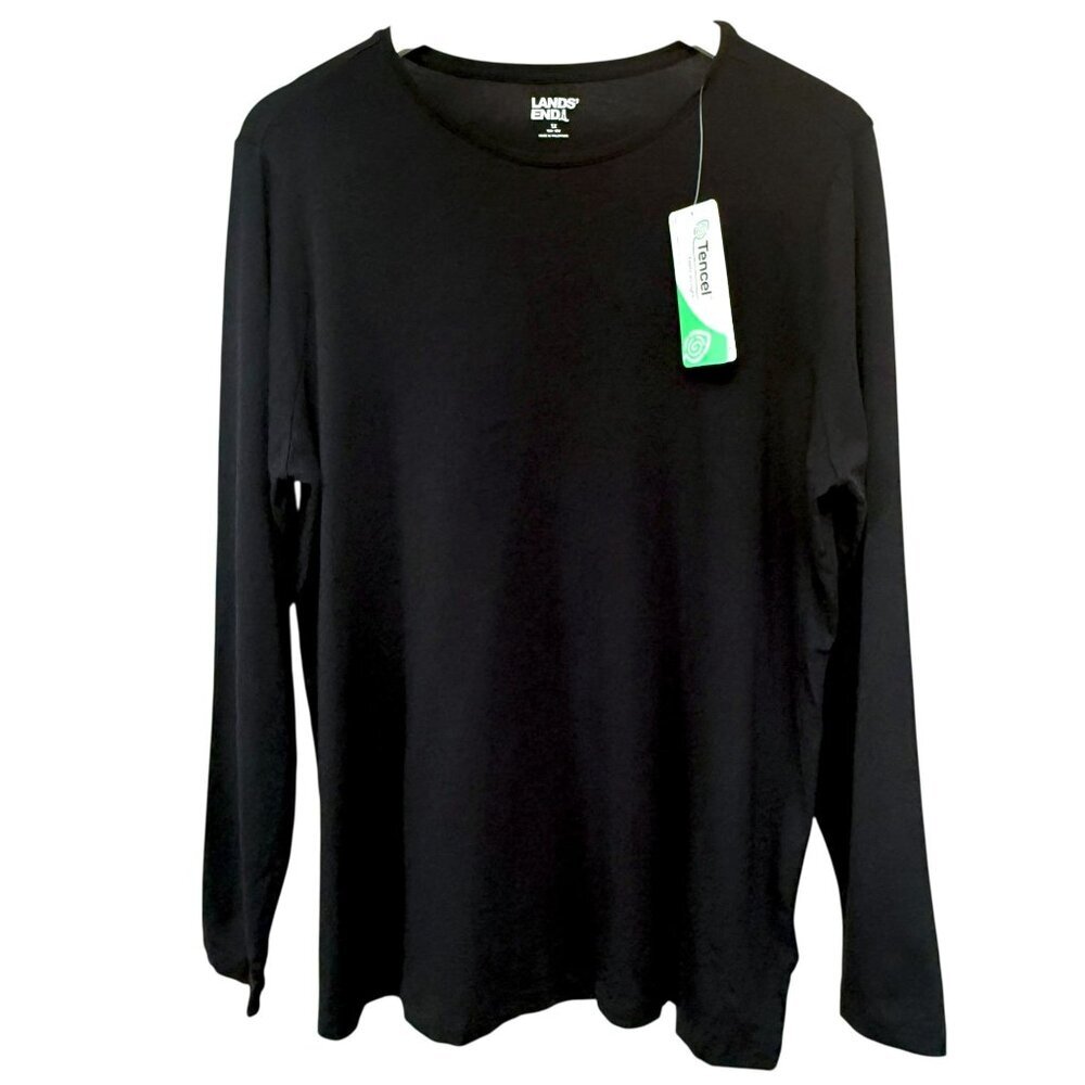 LANDS END Essential Tee Plus Size 1X Black Long Sleeve Tencel Blend NWT